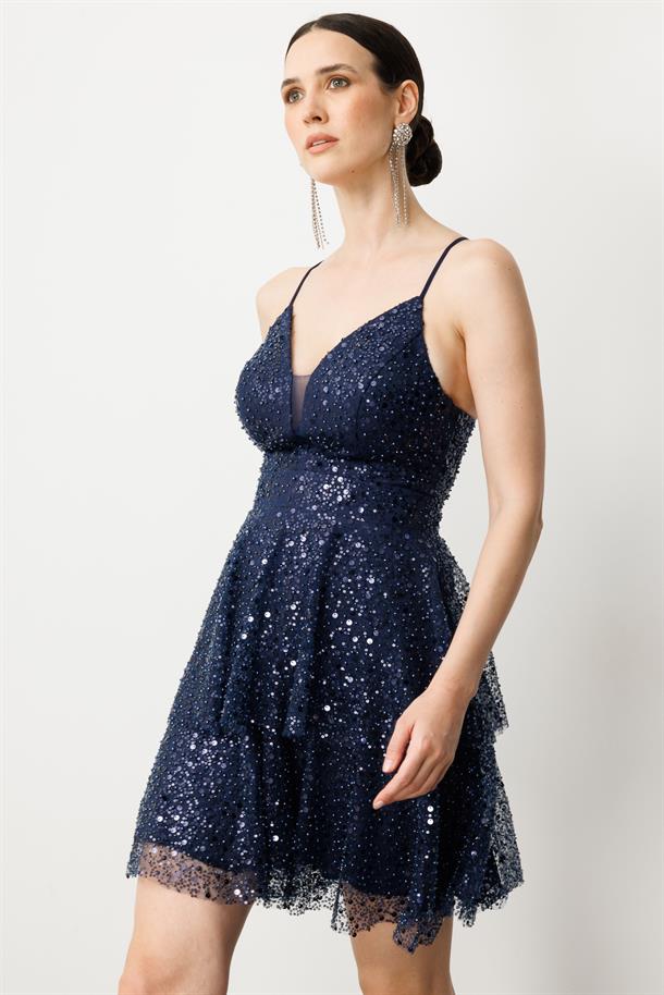 Pul Payet Kısa Abiye Elbise-LACI