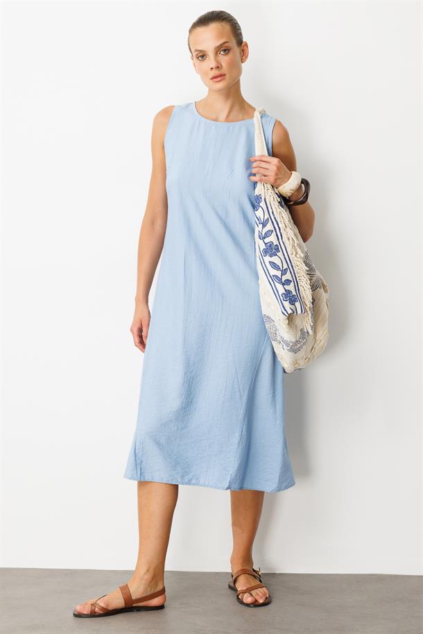 Rahat Kalıp Coton Elbise-MAVİ