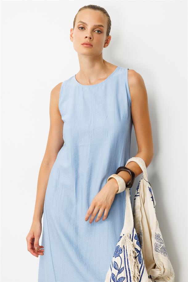 Rahat Kalıp Coton Elbise-MAVİ