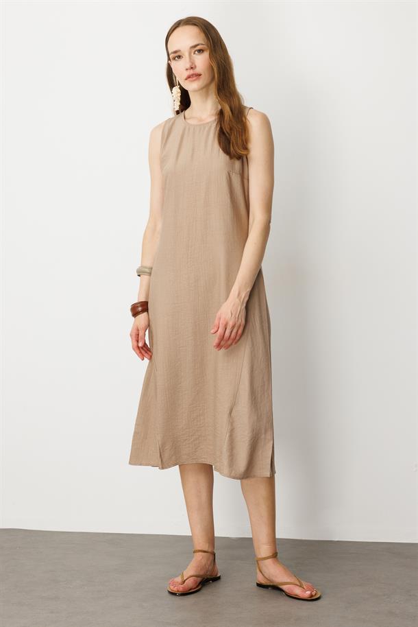 Rahat Kalıp Coton Elbise-VİZON