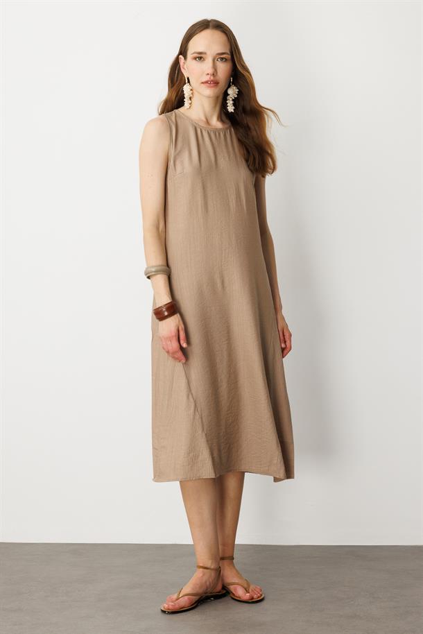 Rahat Kalıp Coton Elbise-VİZON