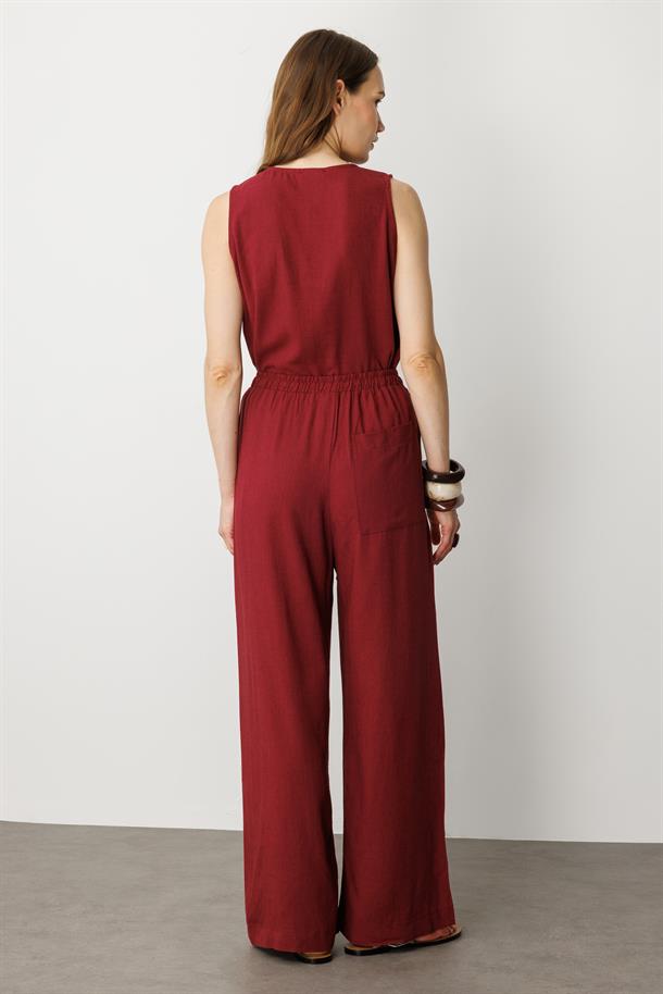 Rahat Kalıp Keten Pantolon-BORDO