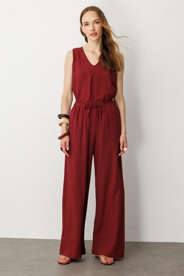 Rahat Kalıp Keten Pantolon-BORDO