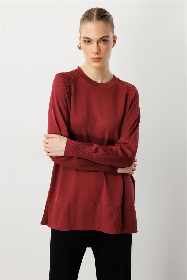 Reglan Kol Basic Triko Tunik-BORDO