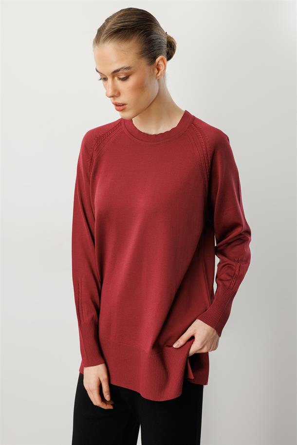 Reglan Kol Basic Triko Tunik-BORDO
