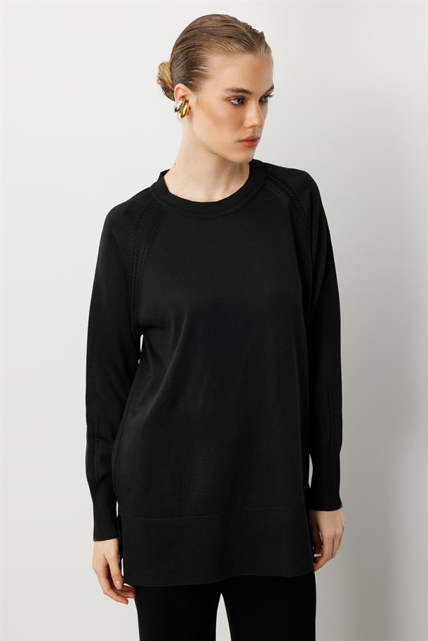 Reglan Kol Basic Triko Tunik-SİYAH