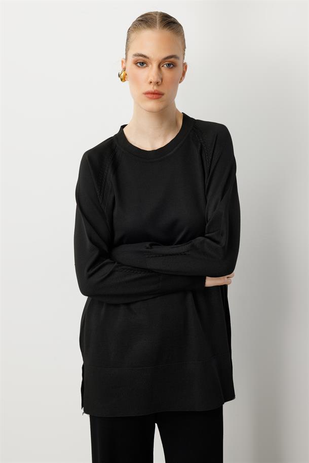 Reglan Kol Basic Triko Tunik-SİYAH