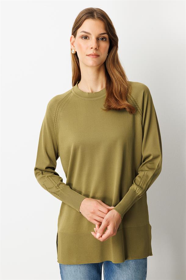 Reglan Kol Basic Triko Tunik-Y.YEŞİLİ
