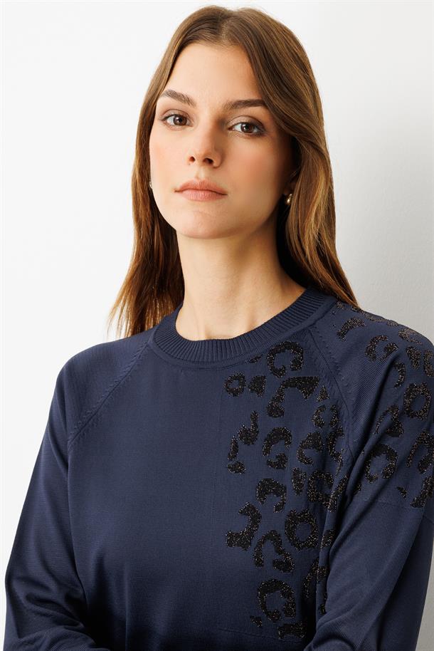 Reglan Kol Leopar Desenli Triko Tunik-LACI