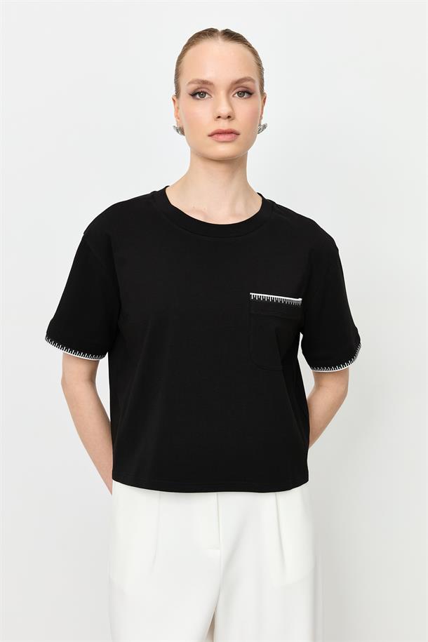 Ribana Detay Pamuklu Bluz-SİYAH