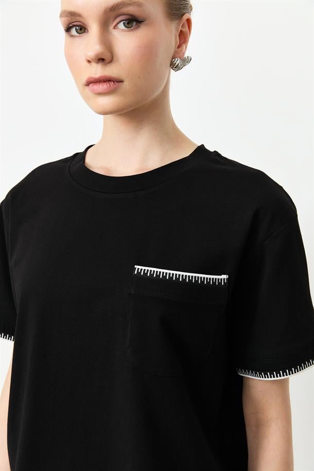 Ribana Detay Pamuklu Bluz-SİYAH