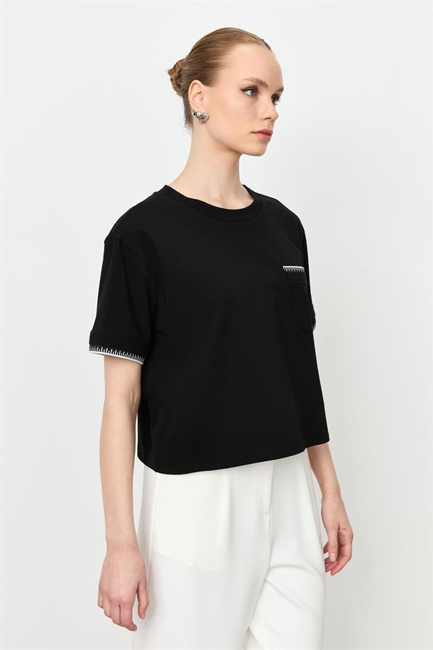 Ribana Detay Pamuklu Bluz-SİYAH