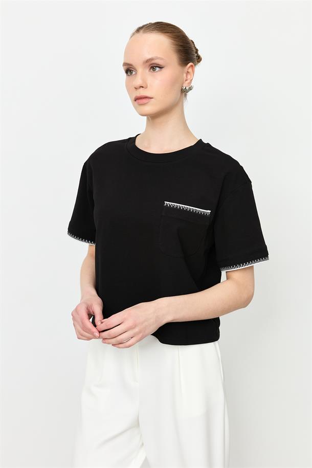 Ribana Detay Pamuklu Bluz-SİYAH