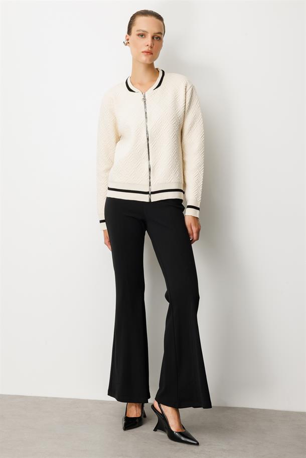 Ribana Detaylı Fermuarlı Triko Hırka-EKRU