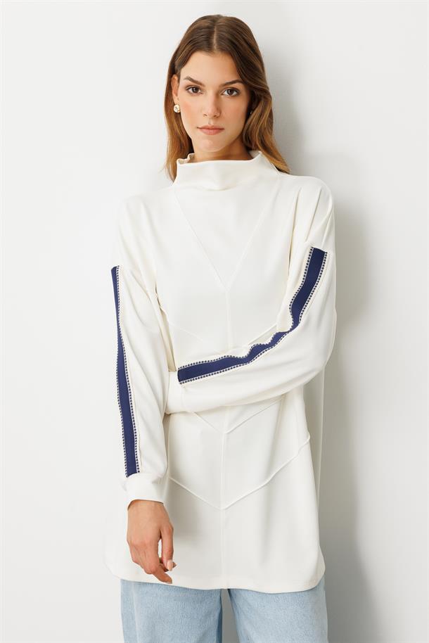 Ribana Detaylı Modal Tunik Bluz-KEMIK