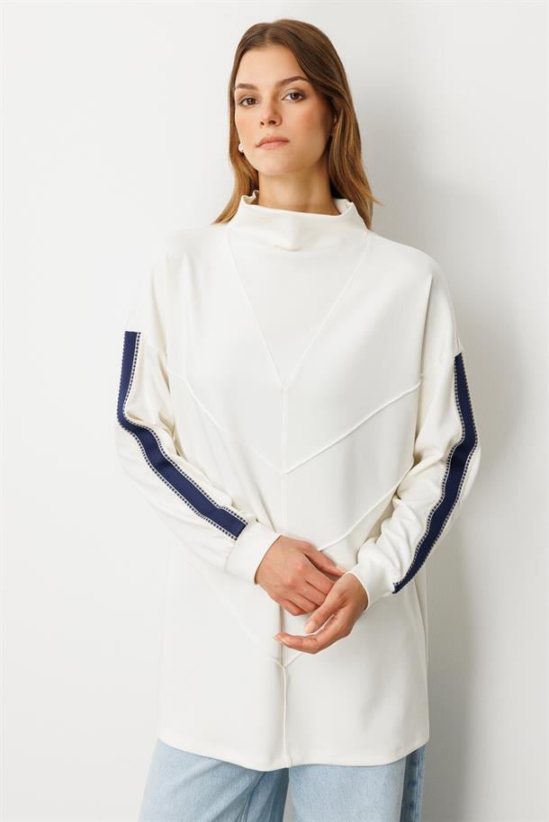 Ribana Detaylı Modal Tunik Bluz-KEMIK