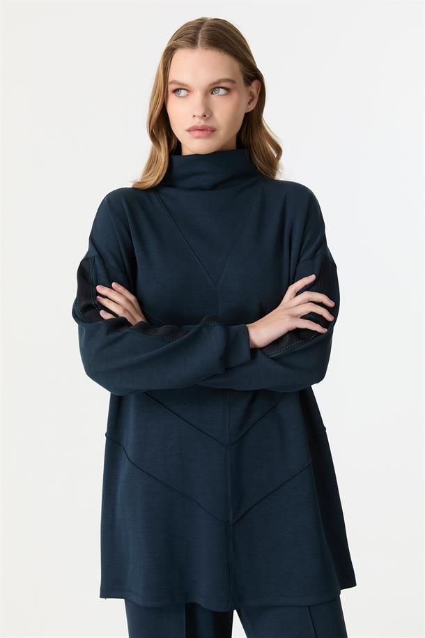 Ribana Detaylı Modal Tunik Bluz-PETROL