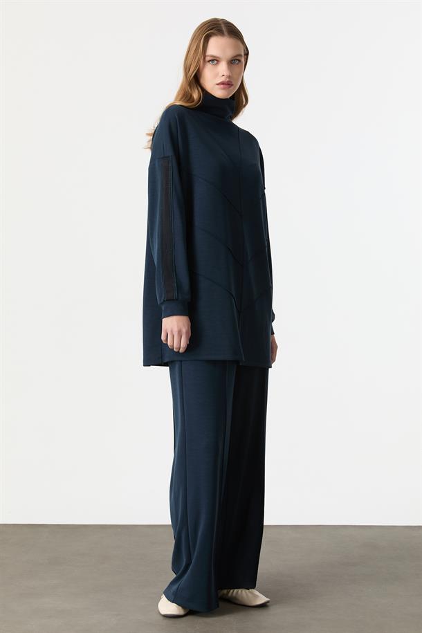 Ribana Detaylı Modal Tunik Bluz-PETROL