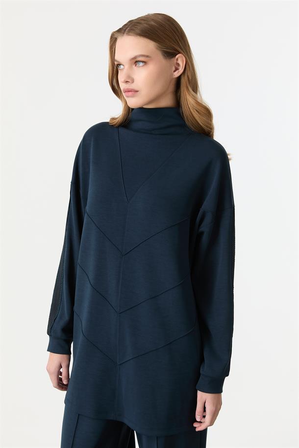 Ribana Detaylı Modal Tunik Bluz-PETROL