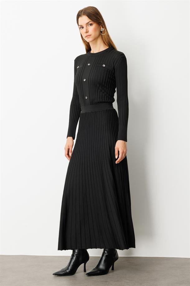 Ribana Detaylı Triko Takım-SİYAH