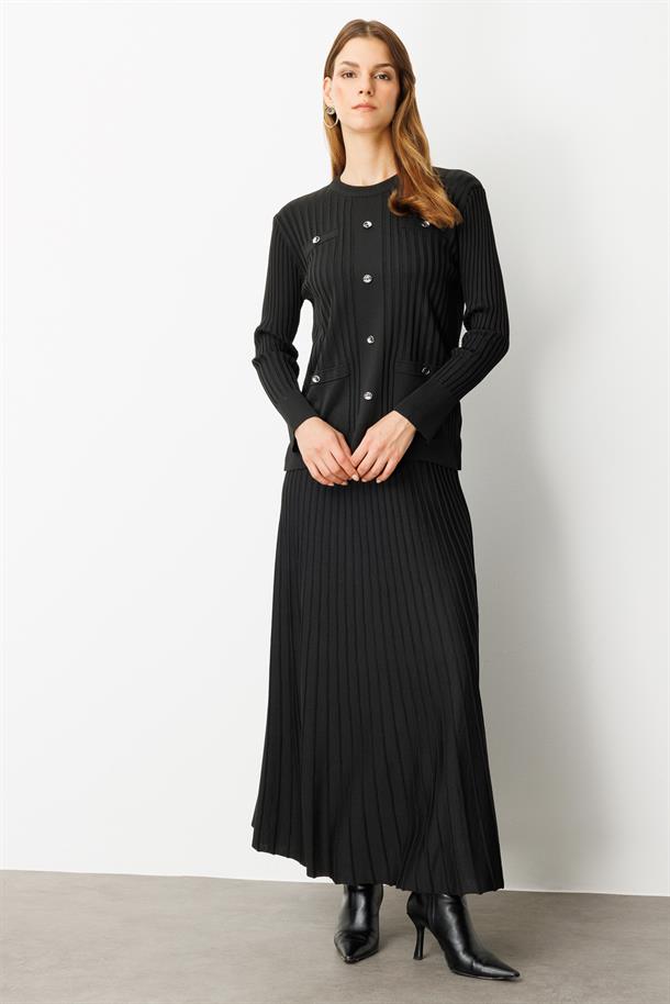 Ribana Detaylı Triko Takım-SİYAH