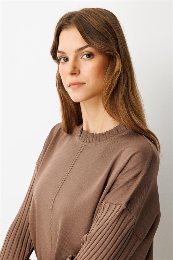 Ribana Detaylı Triko Tunik-MOKKA