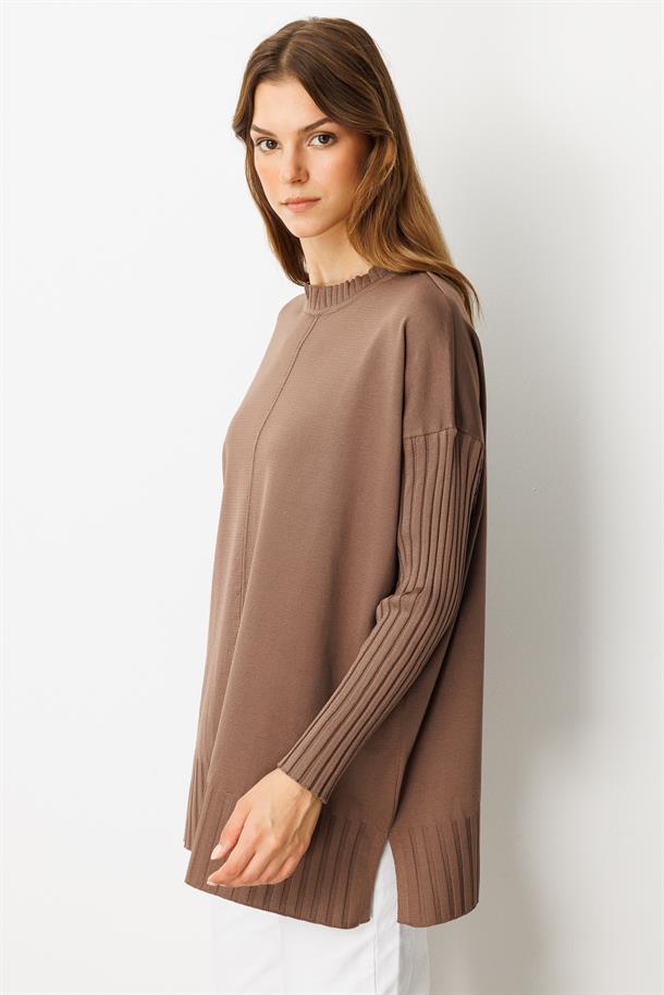 Ribana Detaylı Triko Tunik-MOKKA