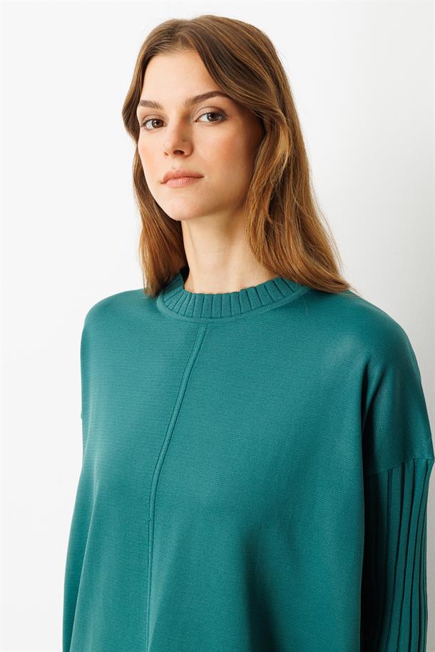 Ribana Detaylı Triko Tunik-ZÜMRÜT