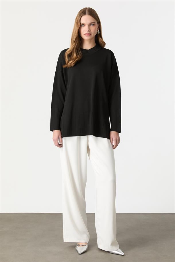 Ribana Yaka Triko Tunik-SİYAH