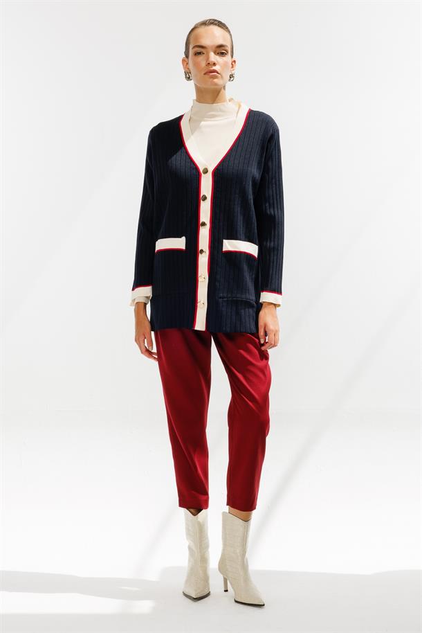 Ribanalı Cepli Düğmeli Triko Hırka-LACI