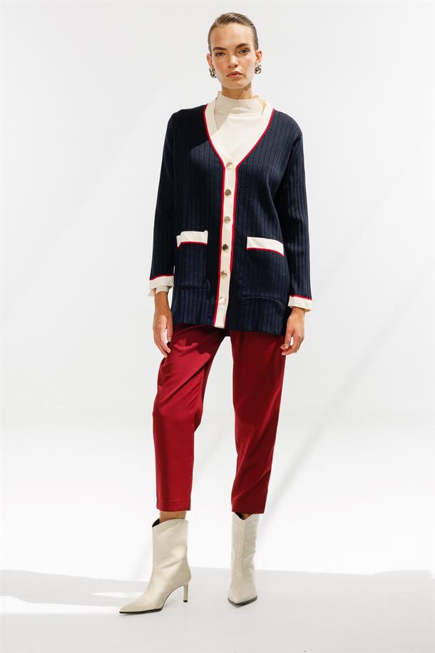 Ribanalı Cepli Düğmeli Triko Hırka-LACI