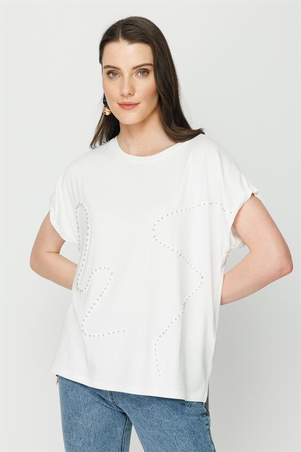 S8-491 İLAYDA TAŞLI BAYAN BLUZ-KEMIK