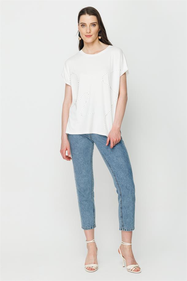 S8-491 İLAYDA TAŞLI BAYAN BLUZ-KEMIK