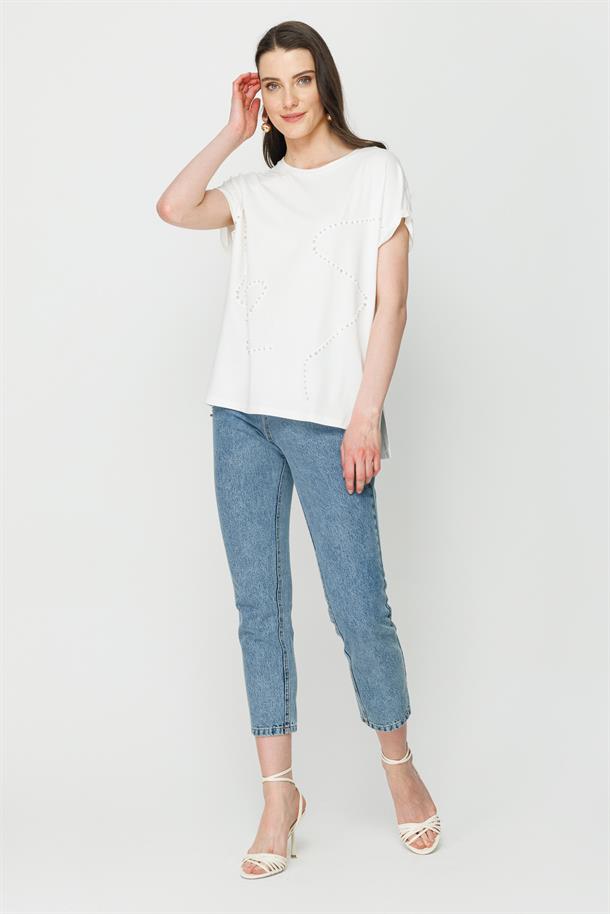 S8-491 İLAYDA TAŞLI BAYAN BLUZ-KEMIK