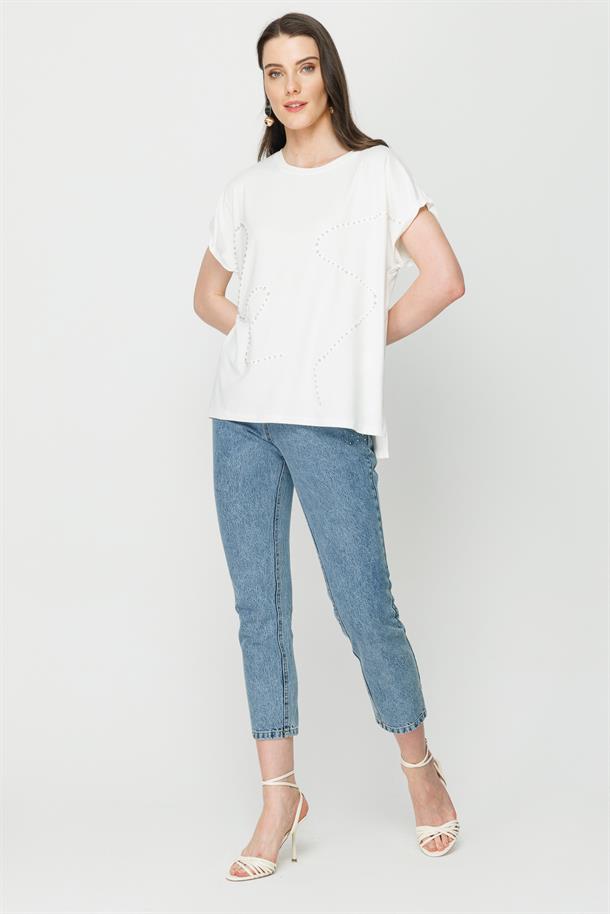 S8-491 İLAYDA TAŞLI BAYAN BLUZ-KEMIK