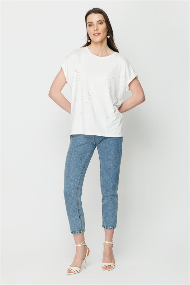 S8-491 İLAYDA TAŞLI BAYAN BLUZ-KEMIK