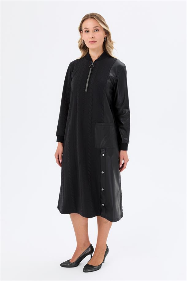 Saç Örgü Büyük Beden Elbise-SİYAH