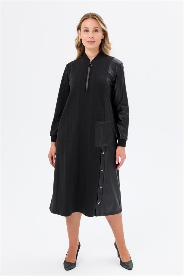 Saç Örgü Büyük Beden Elbise-SİYAH