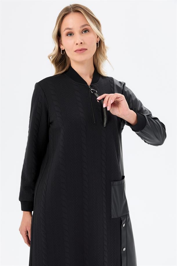 Saç Örgü Büyük Beden Elbise-SİYAH