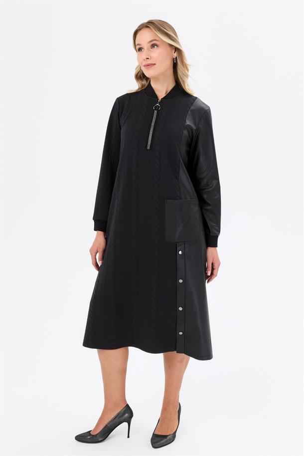 Saç Örgü Büyük Beden Elbise-SİYAH
