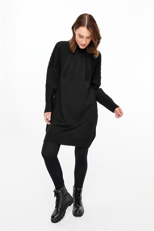 Saç Örgü Kombinli Triko Tunik-SİYAH