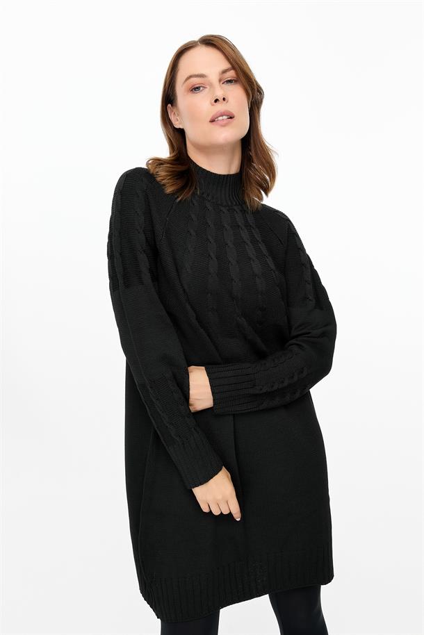 Saç Örgü Kombinli Triko Tunik-SİYAH