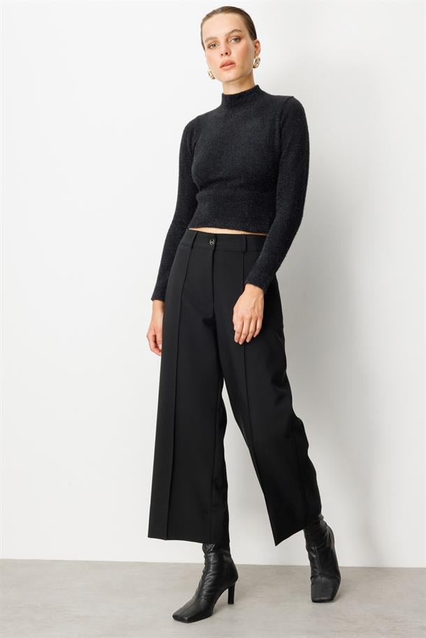 Sahte Cep Detaylı Kumaş Pantolon-SİYAH