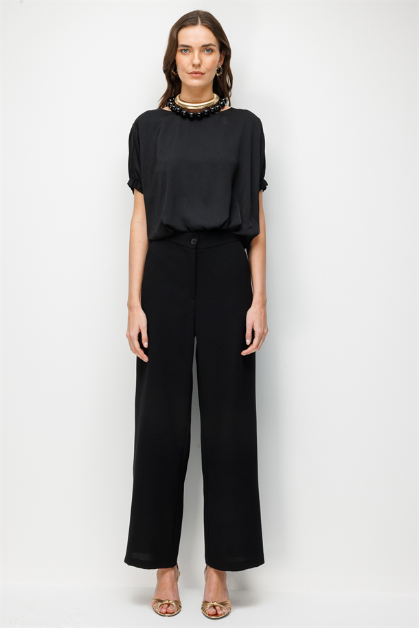 Saten Görünümlü Bluz-SİYAH