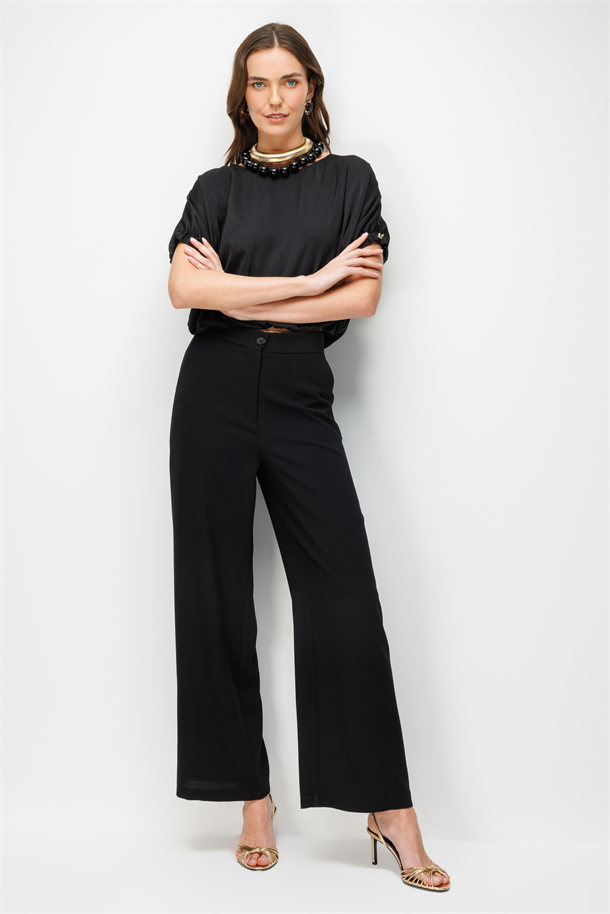 Saten Görünümlü Bluz-SİYAH