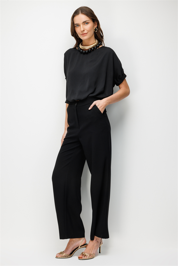 Saten Görünümlü Bluz-SİYAH