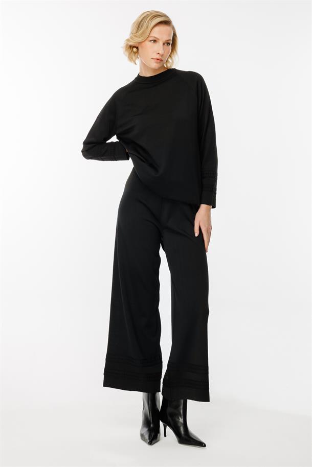 Şerit Desenli Triko Tunik Pantolon Takım-SİYAH