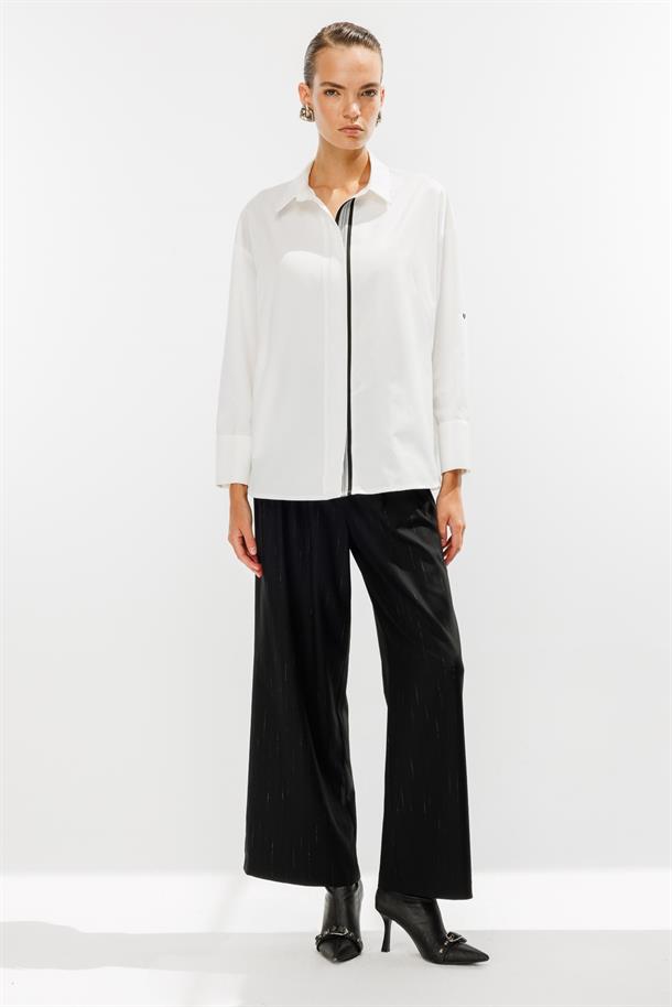 Şerit Detaylı Coton Gömlek-KEMIK