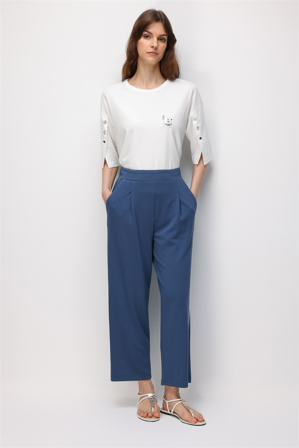 Şerit Detaylı Modal Pantolon-İNDİGO