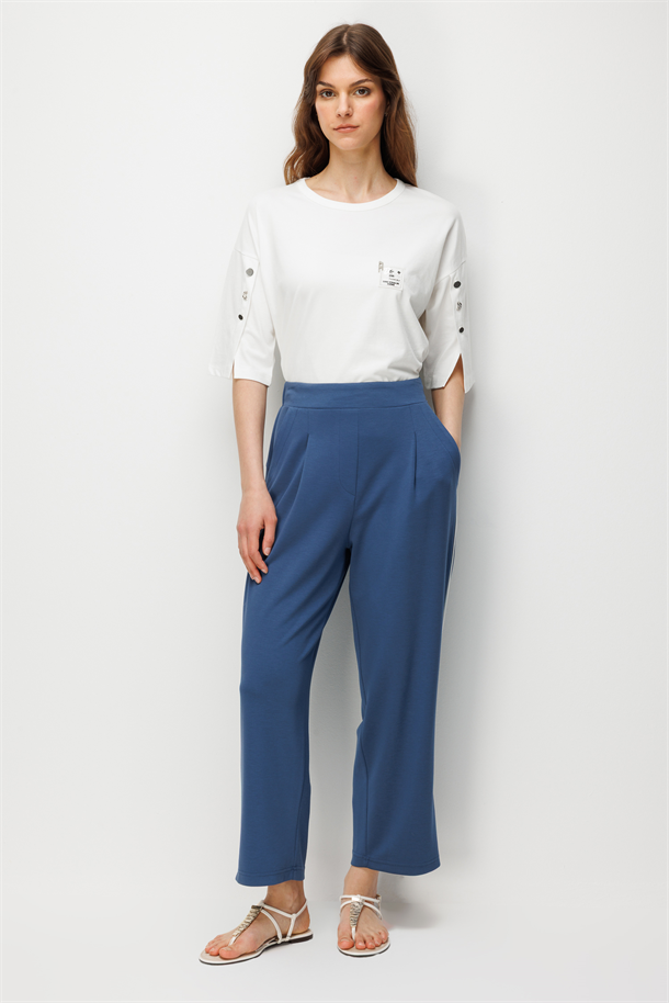 Şerit Detaylı Modal Pantolon-İNDİGO